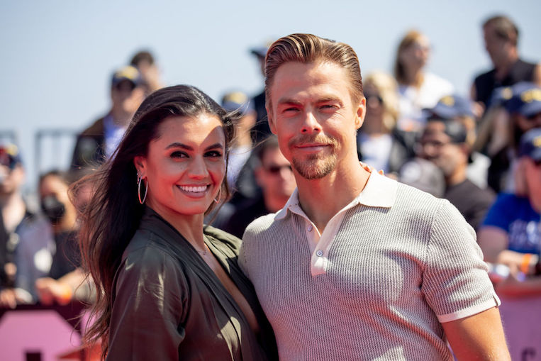 Derek Hough and Hayley Erbert at the premiere of "Top Gun: Maverick"