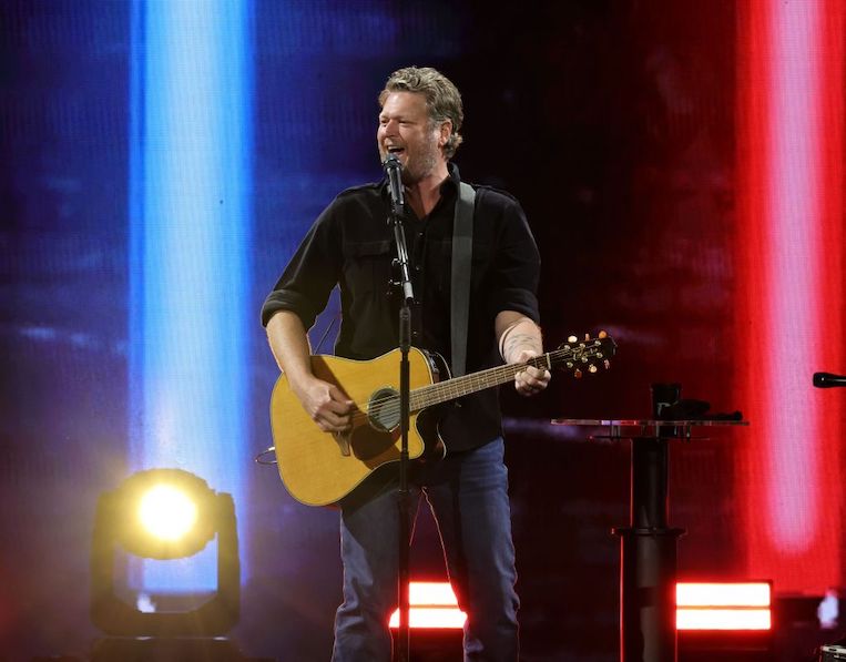 Blake Shelton performing onstage during the Bud Light Super Bowl Music Festival