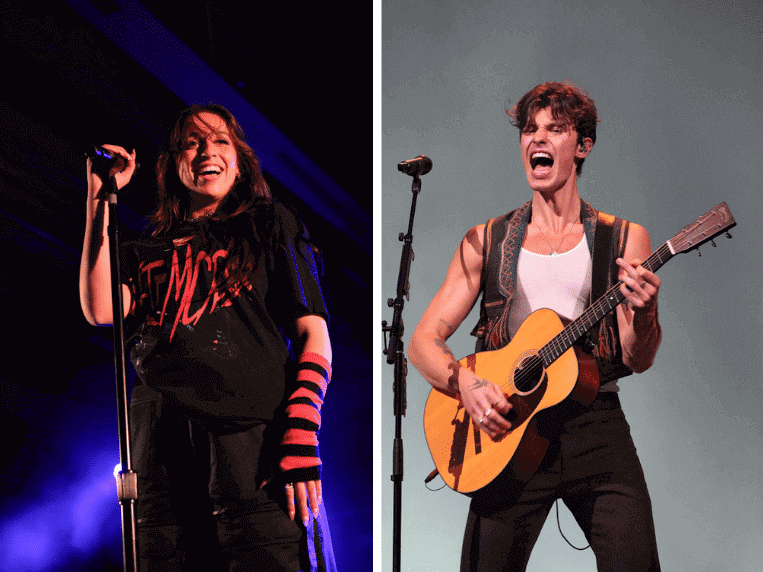 Tate McRae and Shawn Mendes on stage
