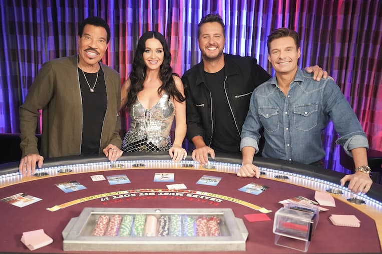 Lionel Richie, Katy Perry, Luke Bryan, and Ryan Seacrest filming 'American Idol'