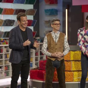 Will Arnett with BrickMasters Jamie and Amy on 'LEGO Masters'