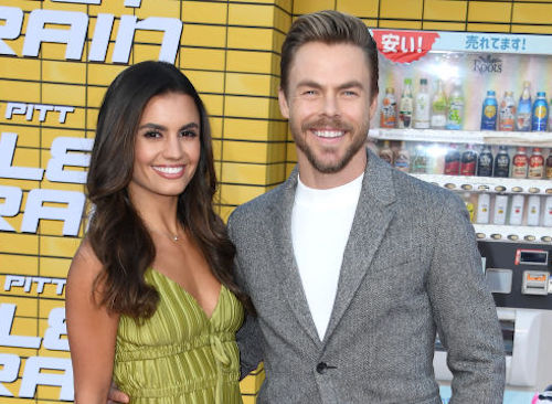 Derek Hough and Hayley Erbert at the premiere of "Bullet Train"