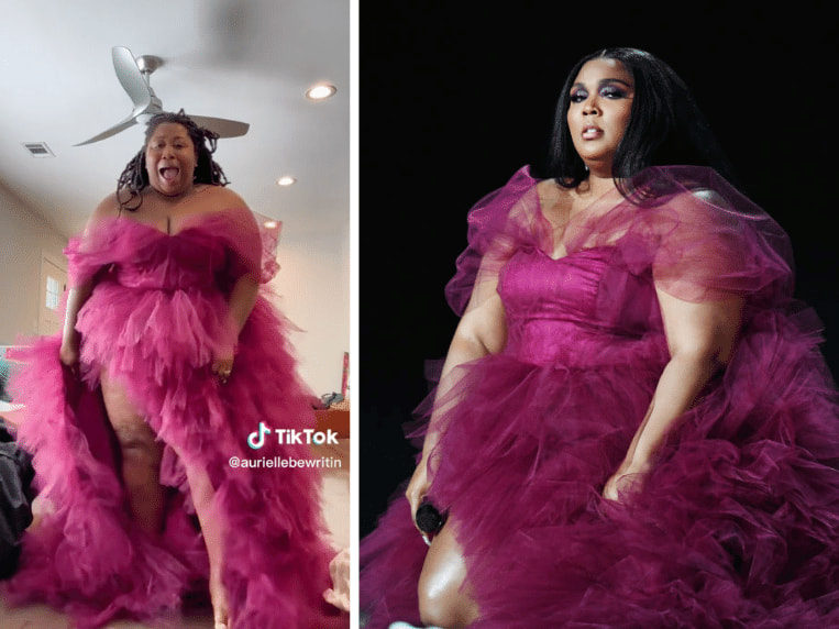 auriellebewritin via TikTok, Lizzo at the 2019 'American Music Awards'