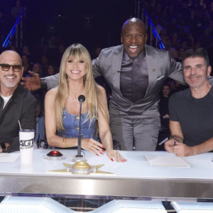 Howie Mandel, Heidi Klum, Terry Crews, and Simon Cowell on the set of 'AGT: All Stars'