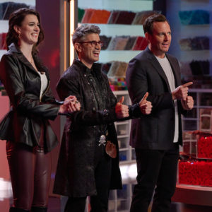 Brickmaster Amy Corbett and Jamie Berard with host Will Arnett