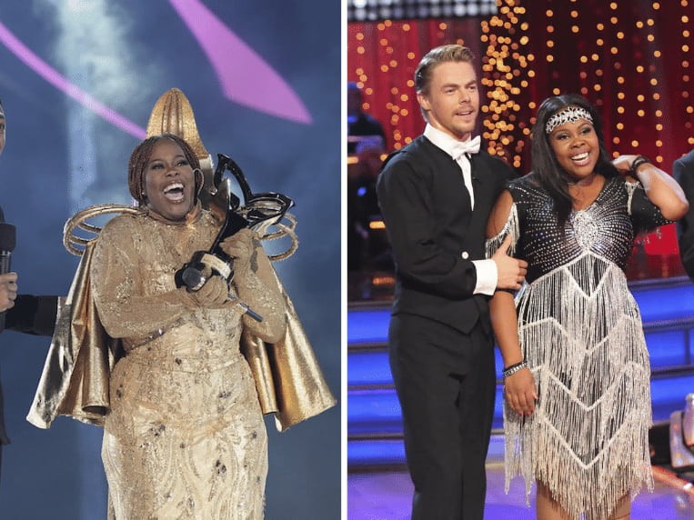 Amber Riley on 'The Masked Singer', Derek Hough and Amber Riley on 'Dancing With the Stars'