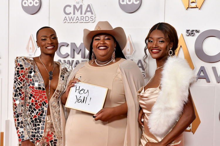 Trea Swindle, Danica Hart, and Devynn Hart of Chapel Hart at the 56th Annual CMA Awards