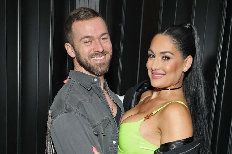 Artem Chigvintsev and Nikki Bella at Sirius XM The Bellas Podcast in Phoenix, AZ