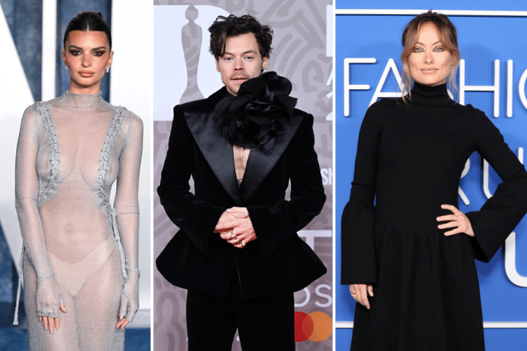 Emily Ratajkowski at the 2023 Vanity Fair Oscars Party, Harry Styles at the 2023 BRIT Awards, Olivia Wilde at the Fashion Trust US Awards