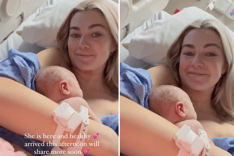 Lindsay Arnold poses with her newborn via Instagram Stories