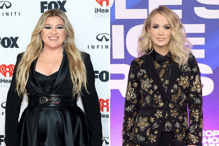 Kelly Clarkson at the 2023 iHeartRadio Music Awards, Carrie Underwood at the 2022 People's Choice Awards