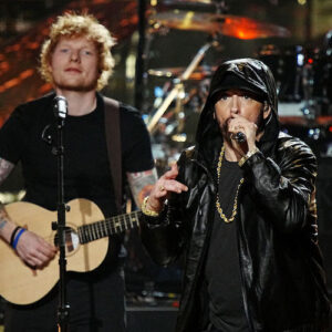 Ed Sheeran and Eminem at the 37rh Annual Rock and Roll Hall of Fame Induction Ceremony