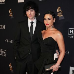 Jordan Lutes and Demi Lovato at the Pre-GRAMMY Gala
