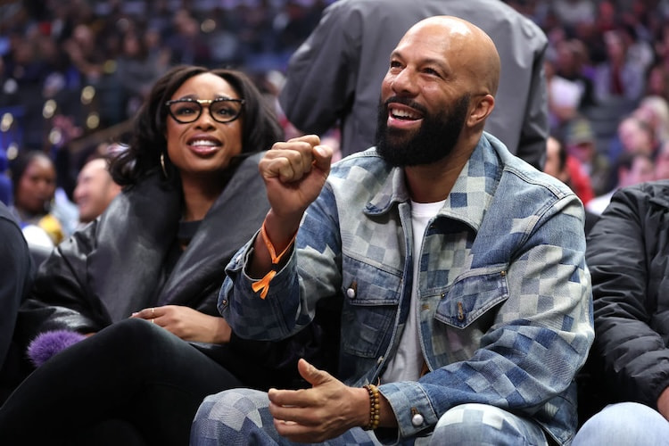 Jennifer Hudson and Common at an NBA game