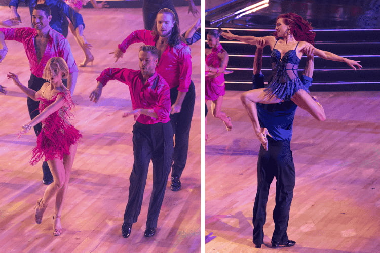 Julianne Hough and Derek Hough, also Sharna Burgess and Gleb Savchenko in 'Dancing With The Stars' 500th episode opening number