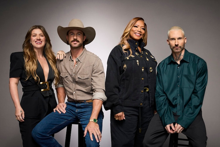 Kelly Clarkson, Riley Green, Queen Latifah, and Adam Levine for 'The Voice' Season 30
