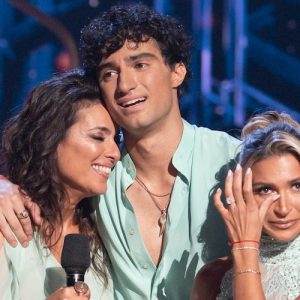 Daniella Karagach, Ezra Frech, and Ezra's mom on 'Dancing With the Stars' Dedication Night