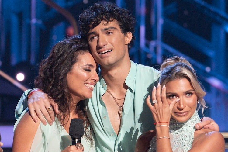 Daniella Karagach, Ezra Frech, and Ezra's mom on 'Dancing With the Stars' Dedication Night